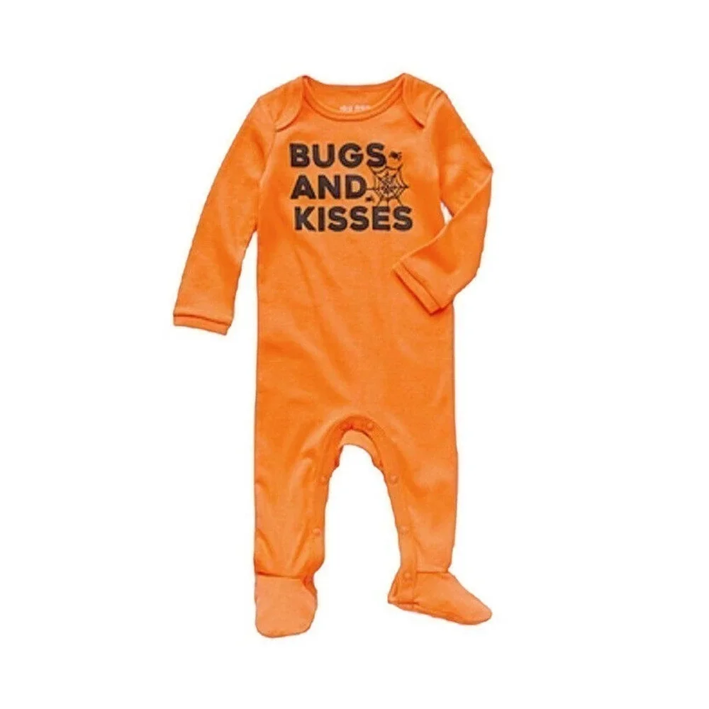 Okie Dokie Newborn Halloween Outfit Bugs & Kisses Orange Sleeper Pajamas